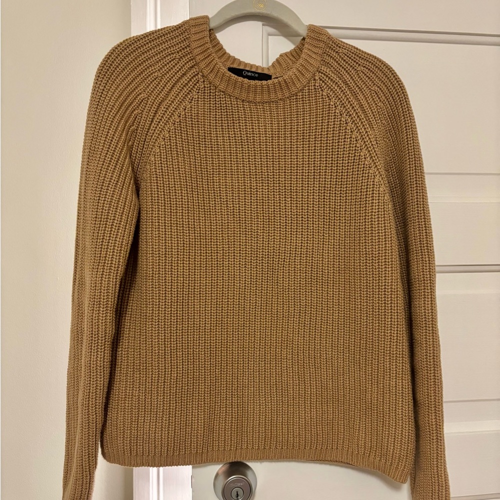 Quince Organic Cotton Fisherman Crew Sweater - Camel